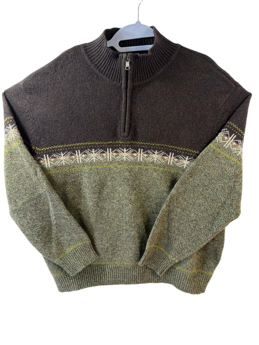 Club Room by Charter Club 100% Lambswool Fair Isle Quarter Zip Sweater, Size XL
